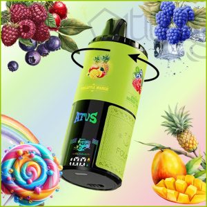 پاد یکبار مصرف ATVS 60000 پاف با 4طعم قابل تنظیم رزبری آبی یخ، بلوبری رزبری گیلاس، انبه آناناس، آبنبات رنگین کمانی (ATVS 4in1 60k puffs bluerazz ice, blueberry raspberry cherry, mango pineapple, rainbow candy)