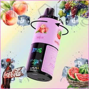 پاد یکبار مصرف ATVS 60000 پاف با 4طعم قابل تنظیم نوشابه یخ، هندوانه یخ، هلو یخ، انگور یخ (ATVS 4in1 60k puffs cola ice, grape ice, peach ice, watermelon ice)
