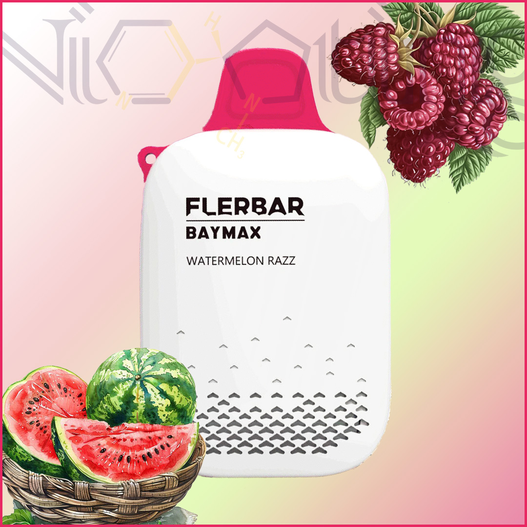 Flerbar Baymax 3500 Watermelon Razz پاد یکبار مصرف بدون نیکوتین فلربار بیمکس هندوانه رزبری 3500 پاف (Flerbar Baymax 3500 puffs Watermelon razz)