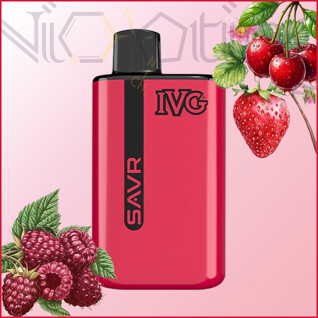 IVG SAVR 3000 Strawberry Raspberry Cherry پاد یکبار مصرف IVG توت فرنگی رزبری گیلاس 3000 پاف (IVG SAVR 3000 puffs Strawberry Raspberry Cherry)