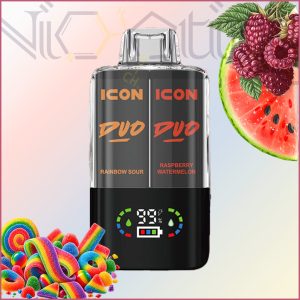 پاد یکبار مصرف 2 در 1 آیکون دوو پاستیل ترش و رزبری هنداونه 20000 پاف(Icon DUO 20k Rainbow Sour Raspberry Watermelon)