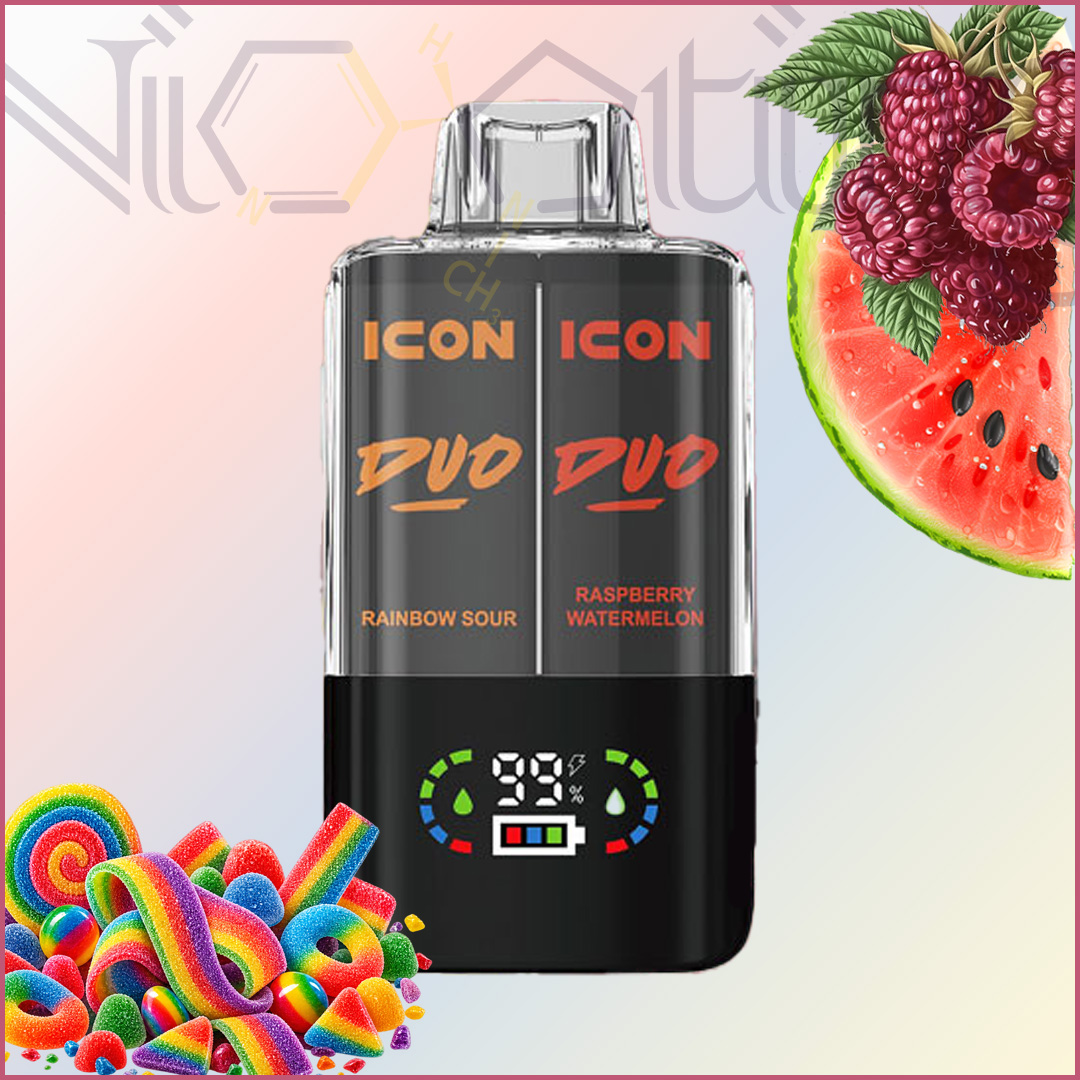 Icon DUO 20k Rainbow Sour Raspberry Watermelon پاد یکبار مصرف 2 در 1 آیکون دوو پاستیل ترش و رزبری هنداونه 20000 پاف(Icon DUO 20k Rainbow Sour Raspberry Watermelon)