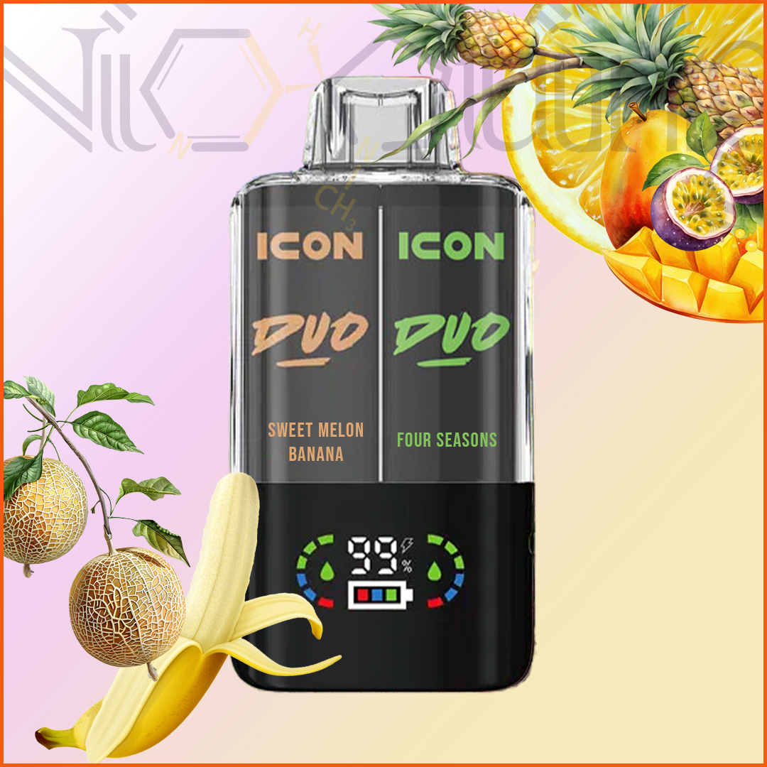 Icon DUO 20k Sweet Melon Banana Four Seasons پاد یکبار مصرف 2 در 1 آیکون دوو طالبی شیرین موز و چهارفصل 20000 پاف(Icon DUO 20k Sweet Melon Banana Four Seasons)